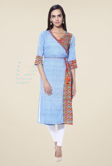Shree Blue & Orange Printed Rayon Kurta Shree Blue & Orange Printed Rayon Kurta