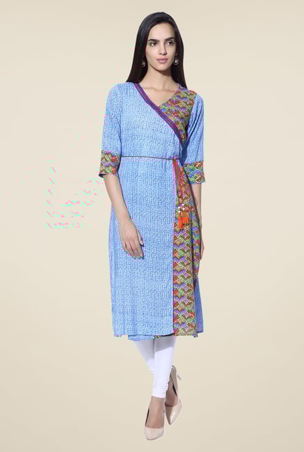 Shree Blue & Red Printed Rayon Kurta Shree Blue & Red Printed Rayon Kurta