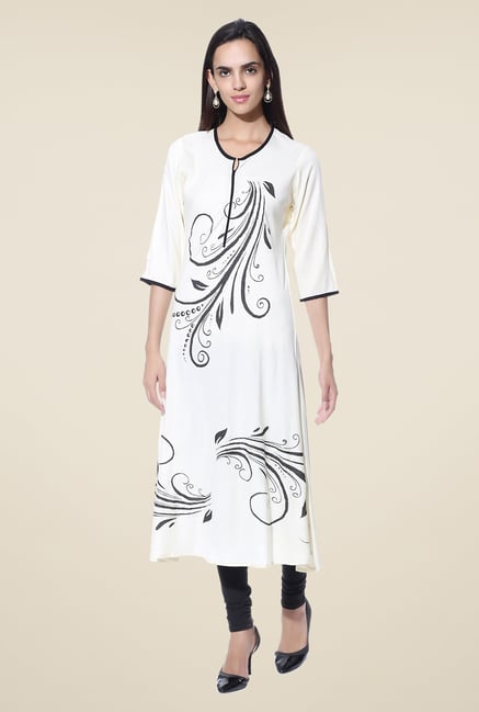 Shree Cream Printed Rayon Kurta Shree Cream Printed Rayon Kurta