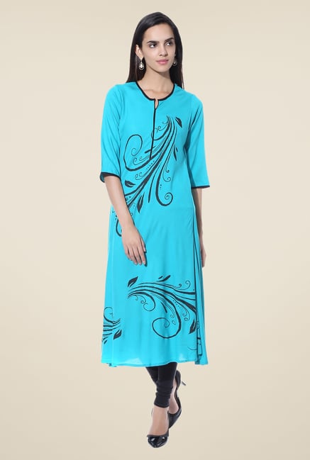 Shree Blue Printed Rayon Kurta Shree Blue Printed Rayon Kurta
