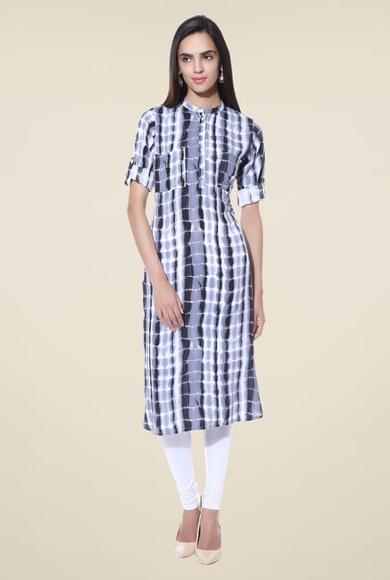Shree Grey Printed Rayon Kurta Shree Grey Printed Rayon Kurta