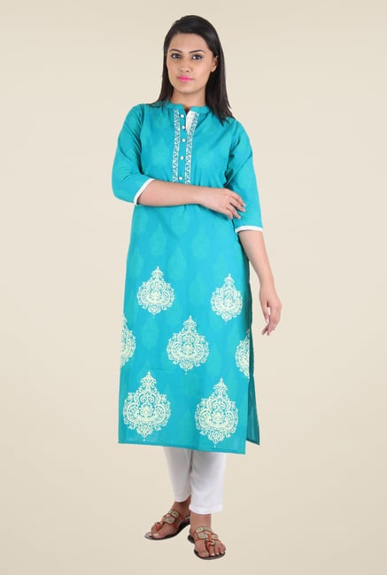 Shree Blue Block Print Cotton Kurta Shree Blue Block Print Cotton Kurta