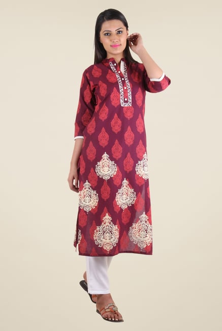 Shree Maroon Block Print Cotton Kurta Shree Maroon Block Print Cotton Kurta