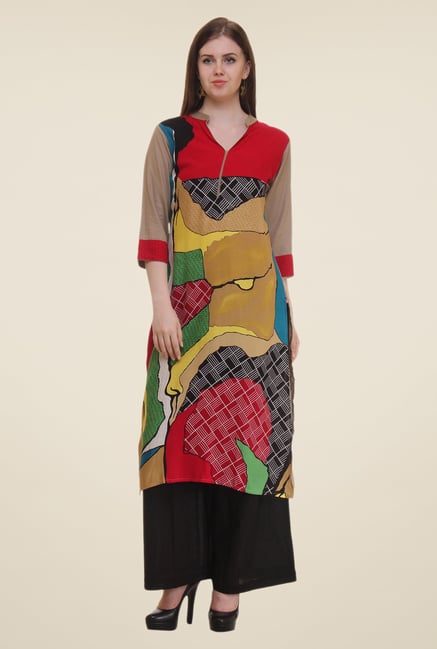 Shree Multicolor Printed Rayon Kurta Shree Multicolor Printed Rayon Kurta