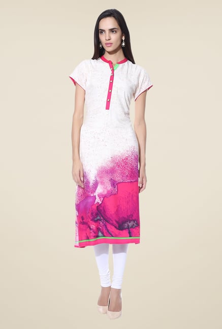 Shree Off White & Pink Printed Rayon Kurta Shree Off White & Pink Printed Rayon Kurta
