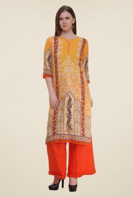 Shree Yellow Printed Rayon Kurta Shree Yellow Printed Rayon Kurta