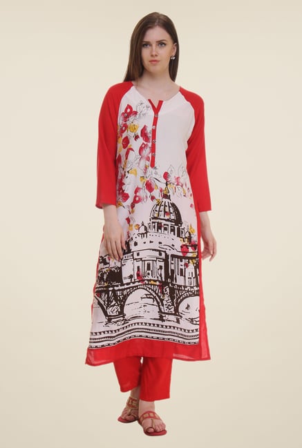 Shree Red Printed Rayon Kurta Shree Red Printed Rayon Kurta