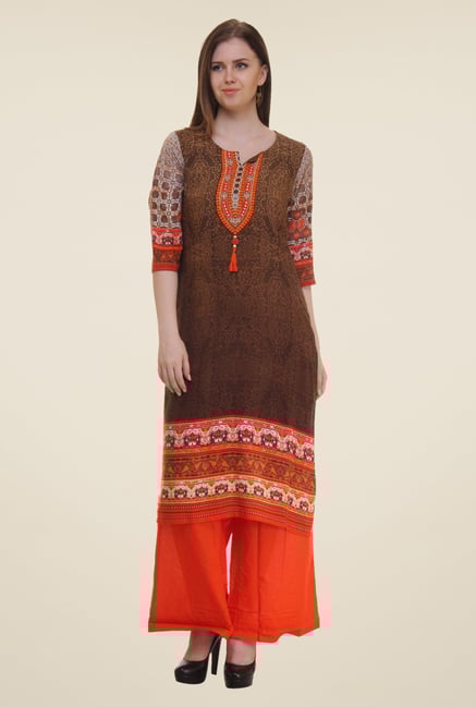Shree Brown Printed Rayon Kurta Shree Brown Printed Rayon Kurta