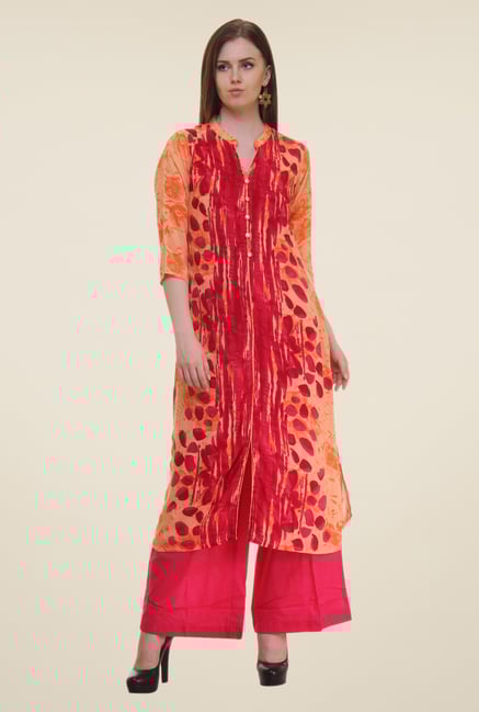 Shree Orange & Red Printed Rayon Kurta Shree Orange & Red Printed Rayon Kurta