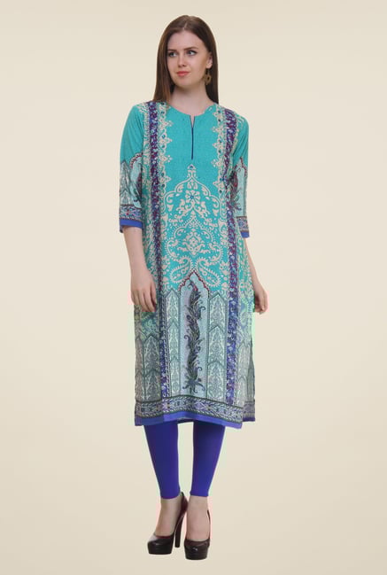Shree Turquoise Printed Rayon Kurta Shree Turquoise Printed Rayon Kurta