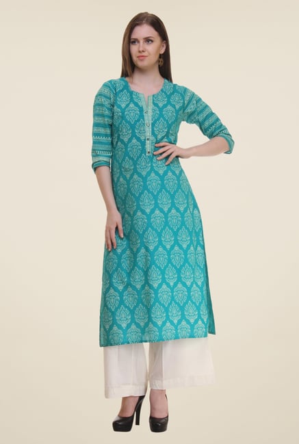 Shree Blue Block Print Cotton Kurta Shree Blue Block Print Cotton Kurta