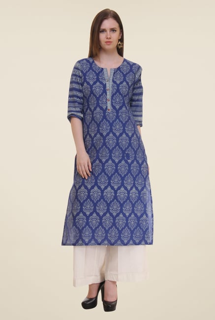 Shree Dark Blue Block Print Cotton Kurta Shree Dark Blue Block Print Cotton Kurta
