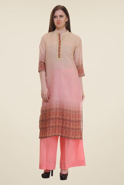 Shree Peach Printed Linen Viscose Kurta Shree Peach Printed Linen Viscose Kurta