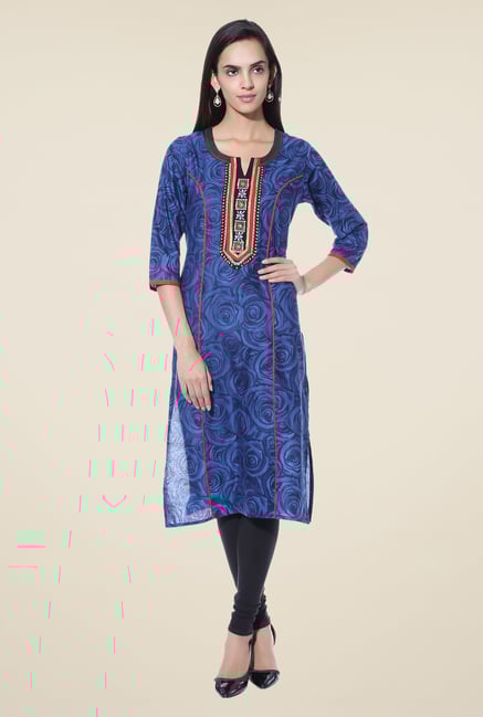 Shree Blue Floral Print Cotton Kurta Shree Blue Floral Print Cotton Kurta