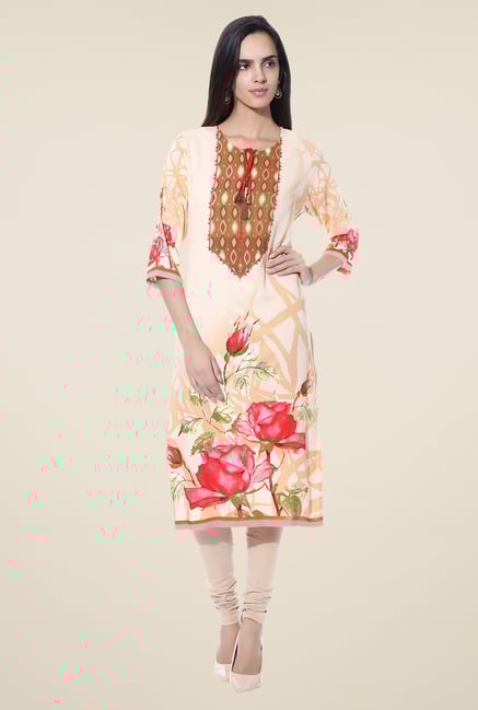 Shree Beige & Pink Printed Cotton Kurta Shree Beige & Pink Printed Cotton Kurta