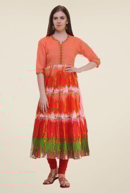 Shree Peach Printed Cotton Kurta Shree Peach Printed Cotton Kurta