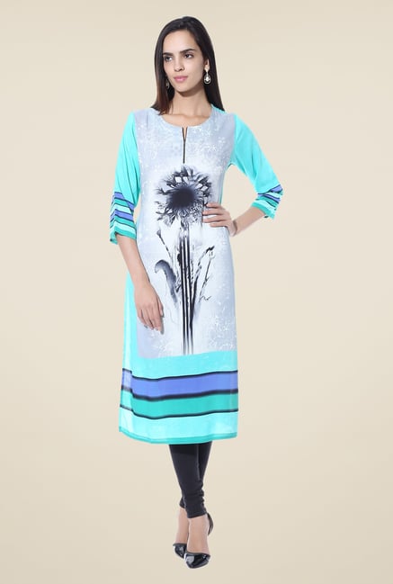 Shree Turquoise Printed Rayon Kurta Shree Turquoise Printed Rayon Kurta