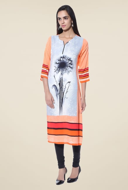 Shree Orange Printed Rayon Kurta Shree Orange Printed Rayon Kurta