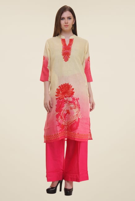 Shree Beige & Pink Printed Flex Blend Kurta Shree Beige & Pink Printed Flex Blend Kurta