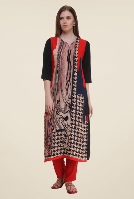 Shree Black & Red Printed Rayon Kurta Shree Black & Red Printed Rayon Kurta