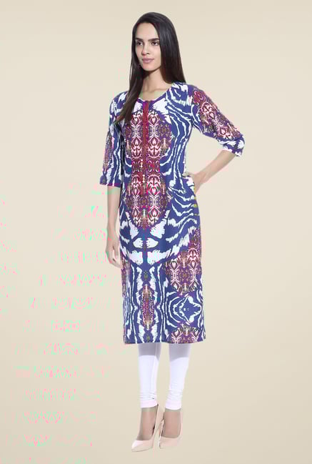 Shree Blue & Red Printed Cotton Kurta Shree Blue & Red Printed Cotton Kurta