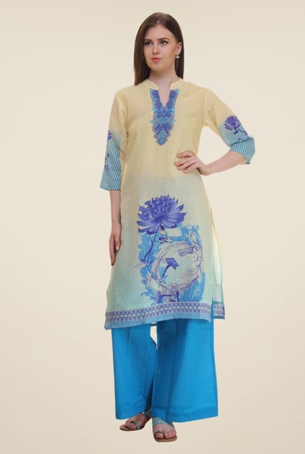 Shree Beige & Blue Printed Flex Blend Kurta Shree Beige & Blue Printed Flex Blend Kurta