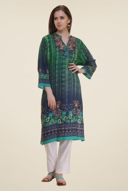 Shree Green Printed Rayon Kurta Shree Green Printed Rayon Kurta