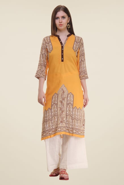 Shree Yellow Printed Rayon Kurta Shree Yellow Printed Rayon Kurta