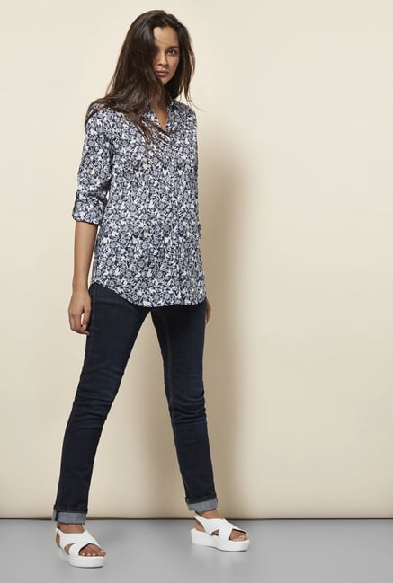 Cottonworld Floral Printed Navy Shirt Cottonworld Floral Printed Navy Shirt