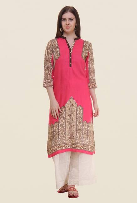 Shree Pink Printed Rayon Kurta Shree Pink Printed Rayon Kurta