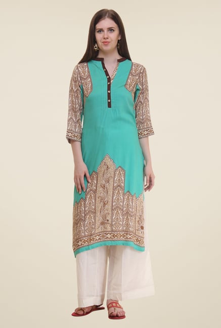 Shree Turquoise Printed Rayon Kurta Shree Turquoise Printed Rayon Kurta