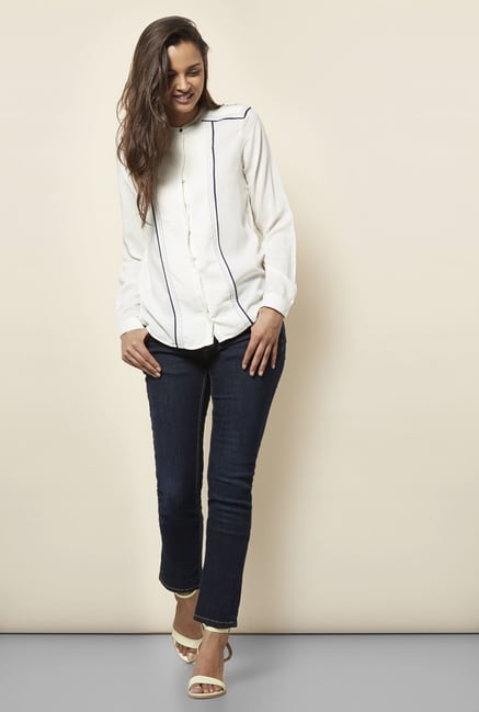 Cottonworld Solid Off White Shirt Cottonworld Solid Off White Shirt