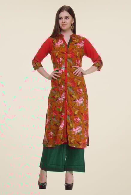 Shree Rust Floral Print Rayon Kurta Shree Rust Floral Print Rayon Kurta