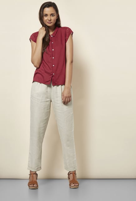 Cottonworld Solid Maroon Blouse Cottonworld Solid Maroon Blouse