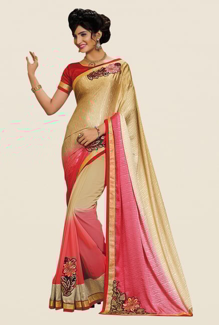 Shonaya Gold & Pink Georgette Embroidered Saree Shonaya Gold & Pink Georgette Embroidered Saree