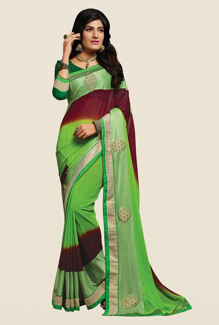 Shonaya Lime & Maroon Georgette Embroidered Saree Shonaya Lime & Maroon Georgette Embroidered Saree
