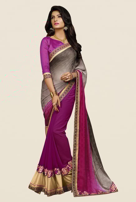 Shonaya Purple & Grey Georgette Embroidered Saree Shonaya Purple & Grey Georgette Embroidered Saree