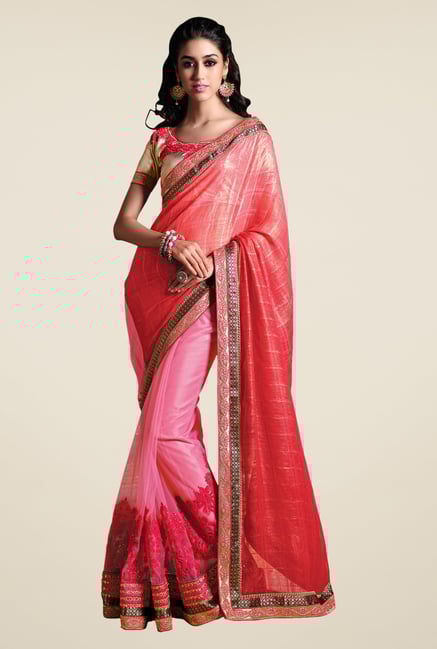 Shonaya Pink & Peach Net & Georgette Embroidered Saree Shonaya Pink & Peach Net & Georgette Embroidered Saree