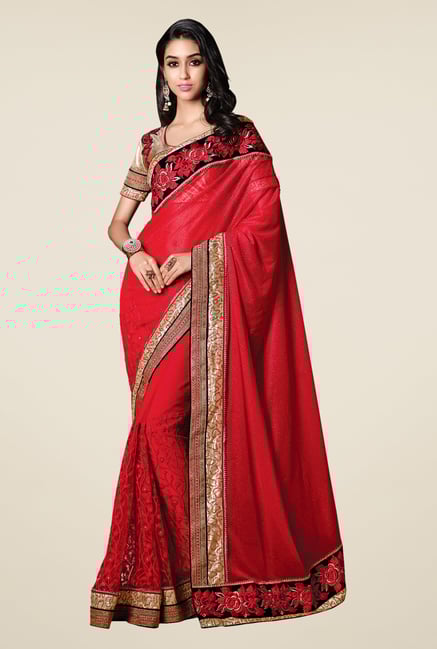 Shonaya Red Net & Georgette Embroidered Saree Shonaya Red Net & Georgette Embroidered Saree