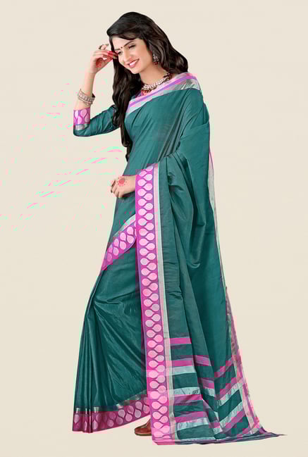Shonaya Teal Cotton Silk Printed Saree Shonaya Teal Cotton Silk Printed Saree