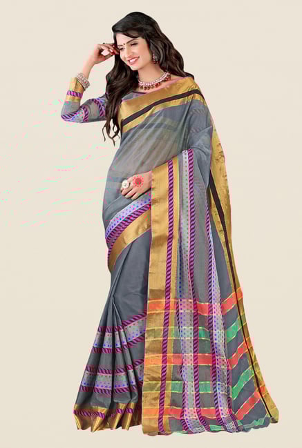 Shonaya Grey & Golden Cotton Silk Printed Saree Shonaya Grey & Golden Cotton Silk Printed Saree
