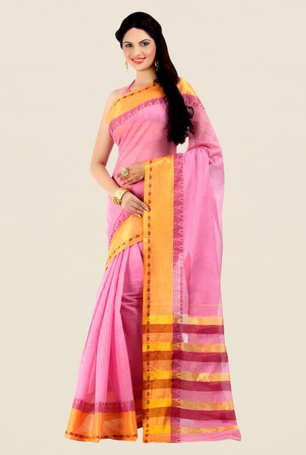 Shonaya Pink & Golden Cotton Silk Printed Saree Shonaya Pink & Golden Cotton Silk Printed Saree