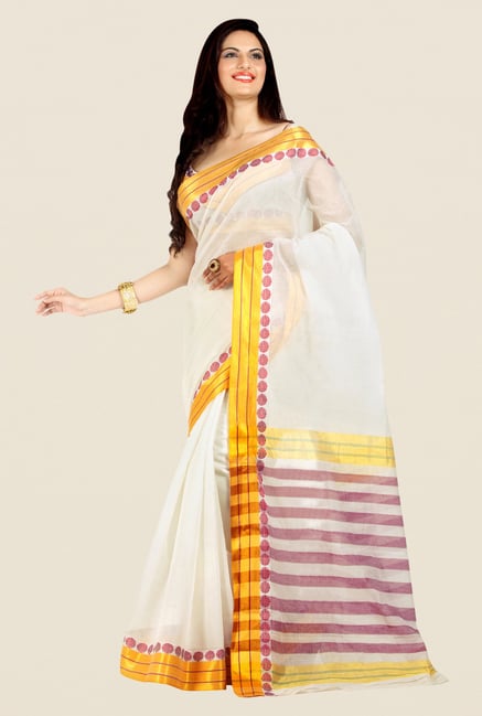 Shonaya White Cotton Silk Printed Saree Shonaya White Cotton Silk Printed Saree