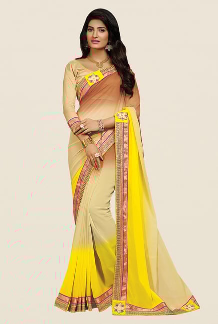 Shonaya Beige & Yellow Georgette Embroidered Saree Shonaya Beige & Yellow Georgette Embroidered Saree