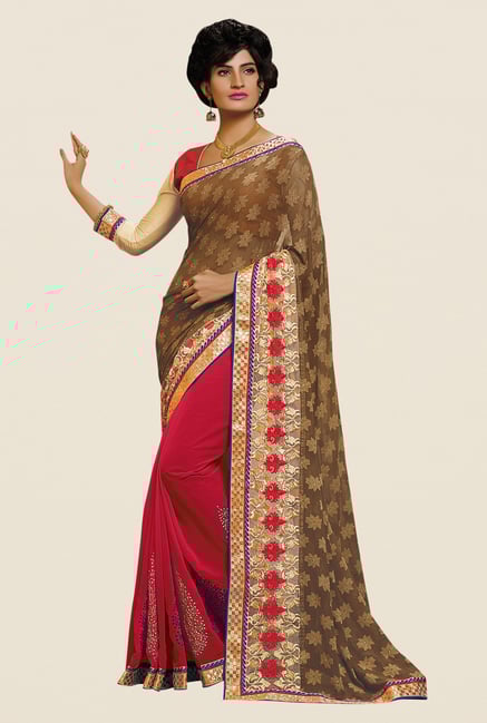Shonaya Pink & Tan Georgette Embroidered Saree Shonaya Pink & Tan Georgette Embroidered Saree