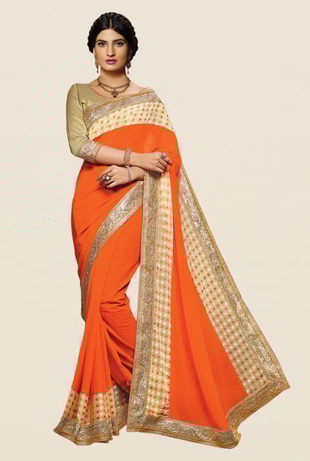 Shonaya Orange Georgette Embroidered Saree Shonaya Orange Georgette Embroidered Saree