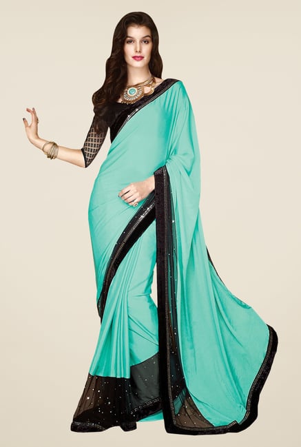 Shonaya Turquoise Chiffon Solid Saree Shonaya Turquoise Chiffon Solid Saree