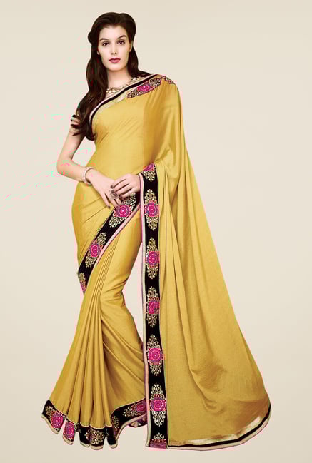 Shonaya Gold Satin Georgette Embroidered Saree Shonaya Gold Satin Georgette Embroidered Saree