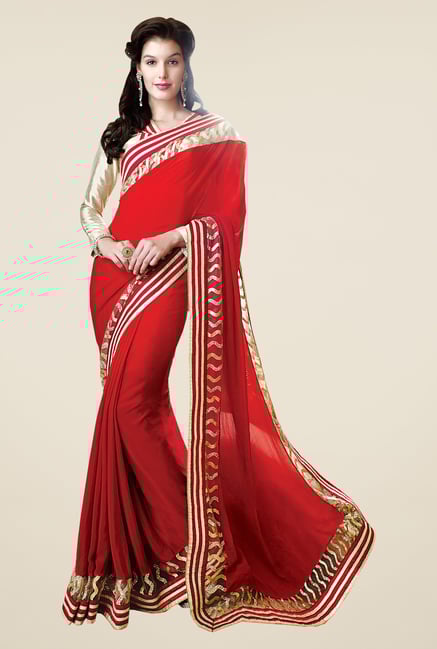 Shonaya Red Chiffon Solid Saree Shonaya Red Chiffon Solid Saree