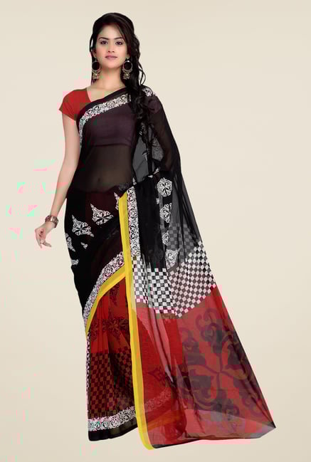 Shonaya Red & Black Georgette Printed Saree Shonaya Red & Black Georgette Printed Saree